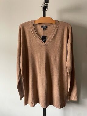 Lord & Taylor 100% Extra Fine Merino Wool Sweater Mens Camel Tan Medium NWT